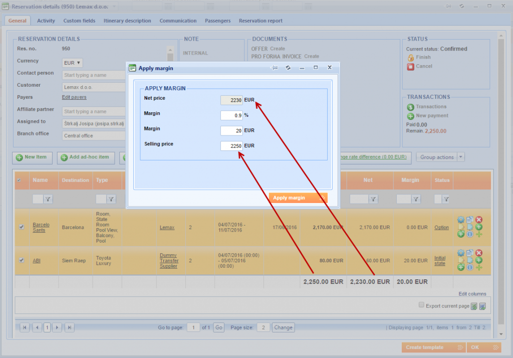 Apply margin – group action on more than one reservation items at once 2