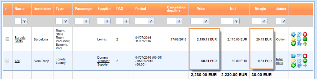 Apply margin – group action on more than one reservation items at once 4