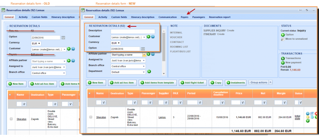 Reservations – New Copy button added and reservation form reorganized 7