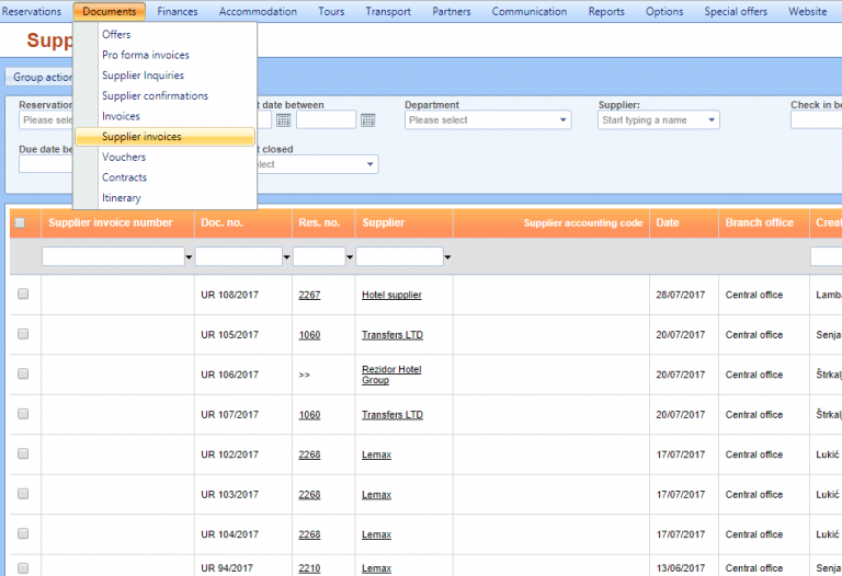 supplier invoice on the main tab - Lemax Knowledge Base